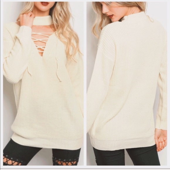 Sweaters - ✨LAST ONE ✨Beige tie up chocker neck sweater